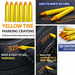 Yellow tire marking crayons with packaging and usage examples on a white background