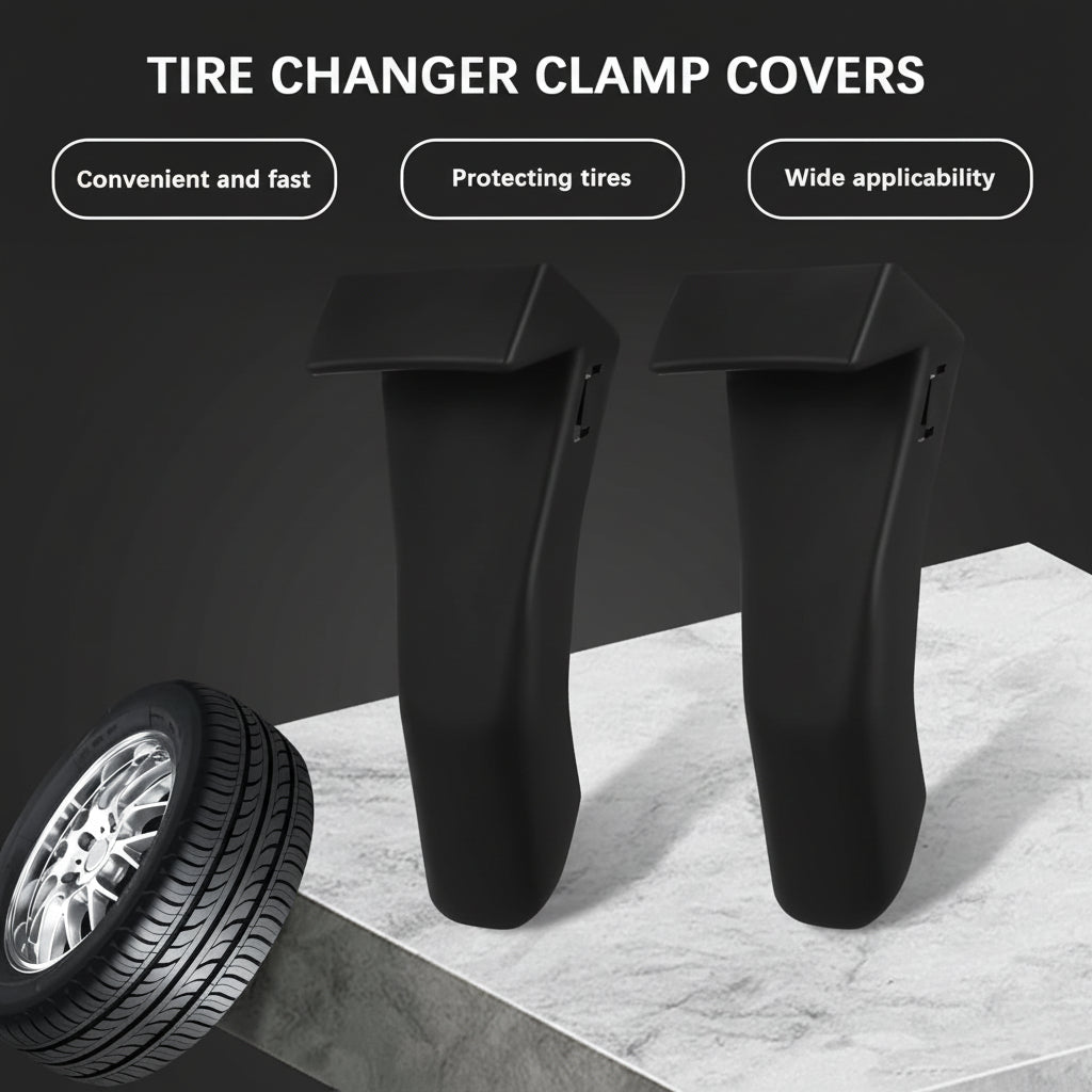 Tire changer clamp covers with a tire on a marble surface