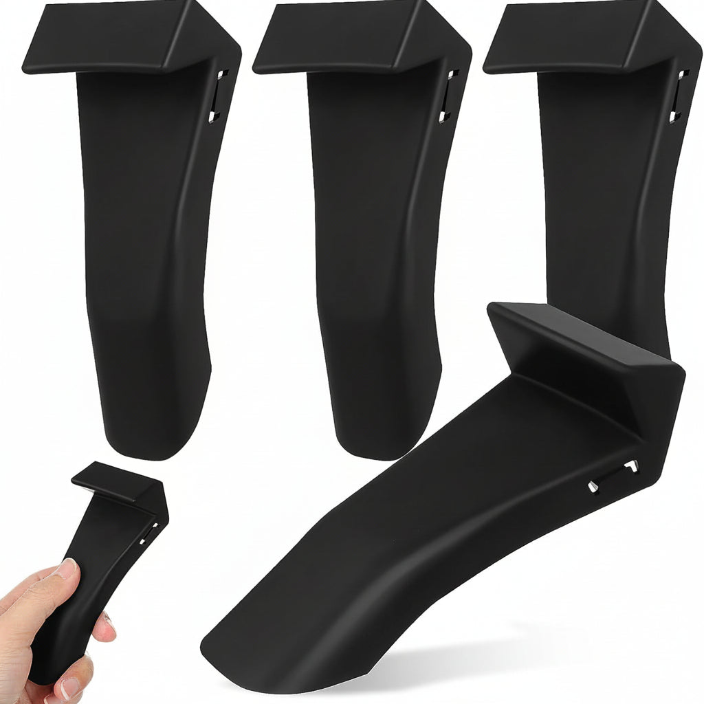 Set of black metal brackets on a white background