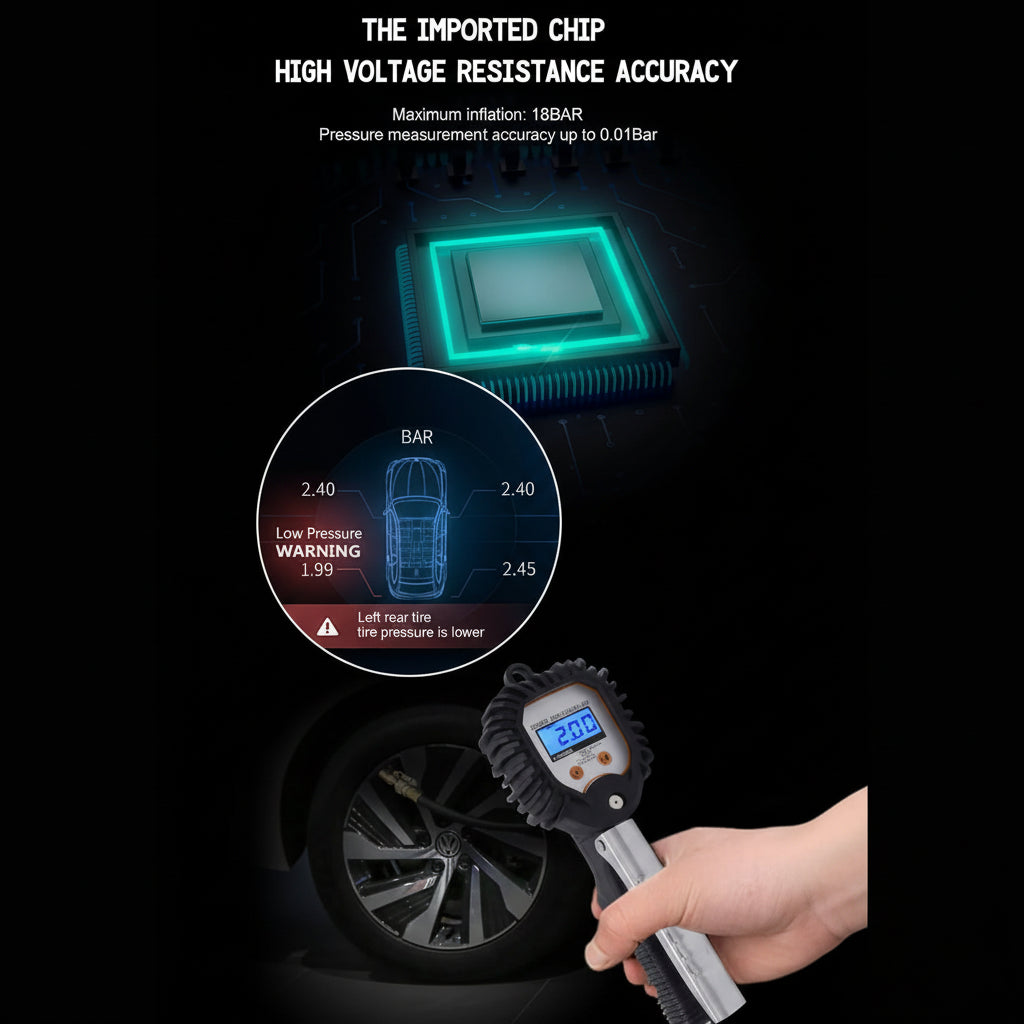 Digital Tire Inflator with Pressure Gauge - 255 PSI LCD Air Chuck