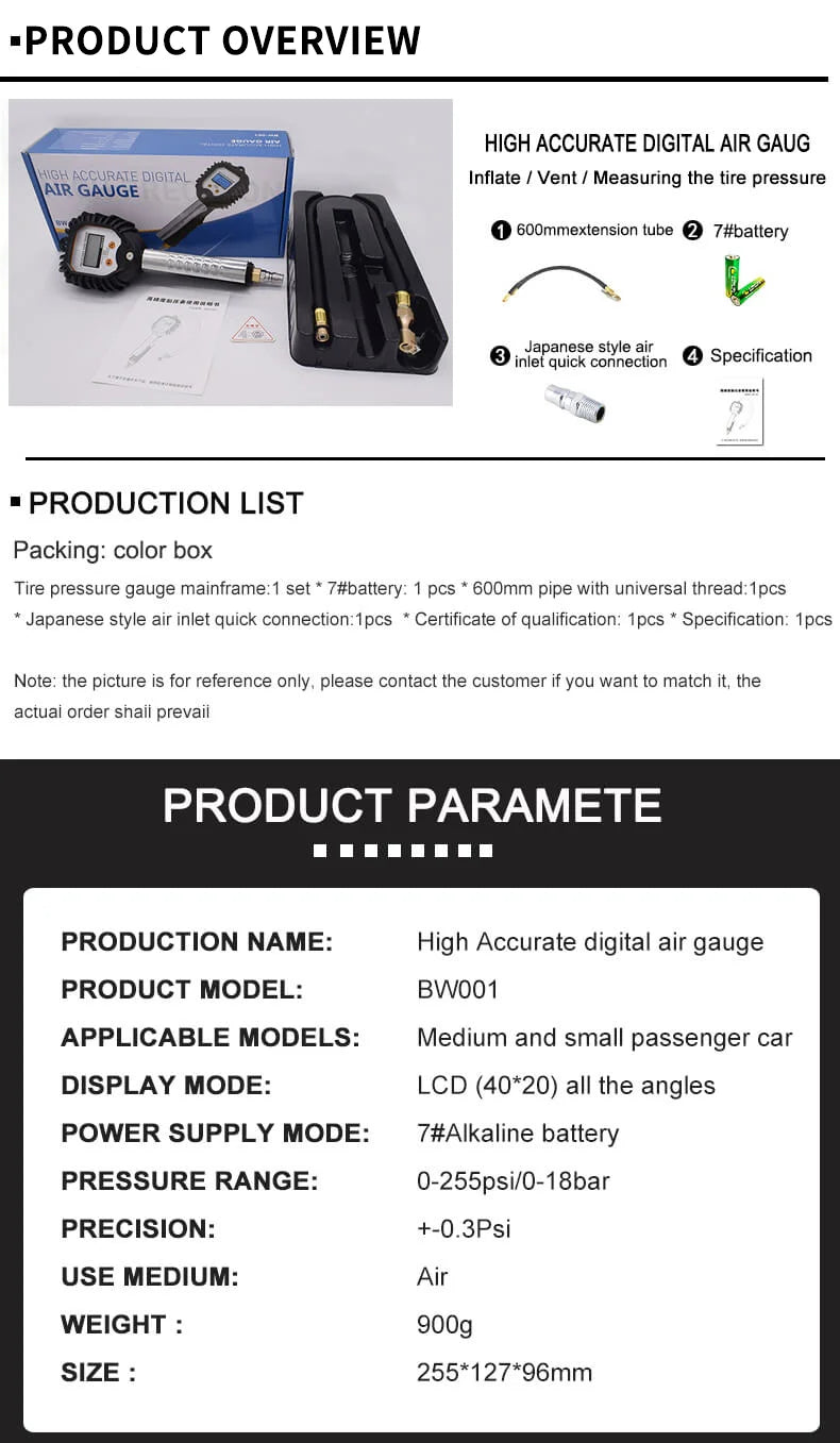 Digital Tire Inflator with Pressure Gauge - 255 PSI LCD Air Chuck