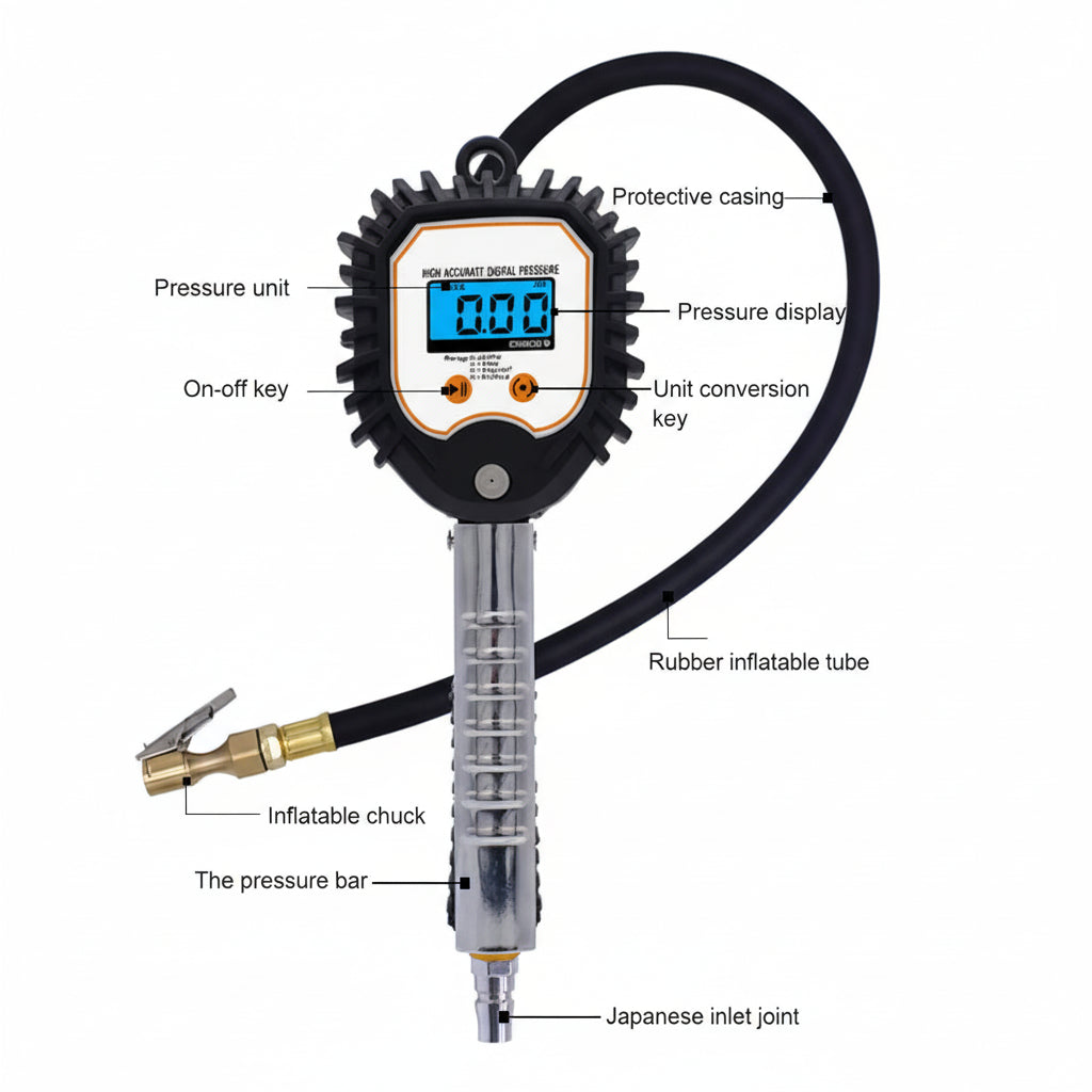 Digital Tire Inflator with Pressure Gauge - 255 PSI LCD Air Chuck