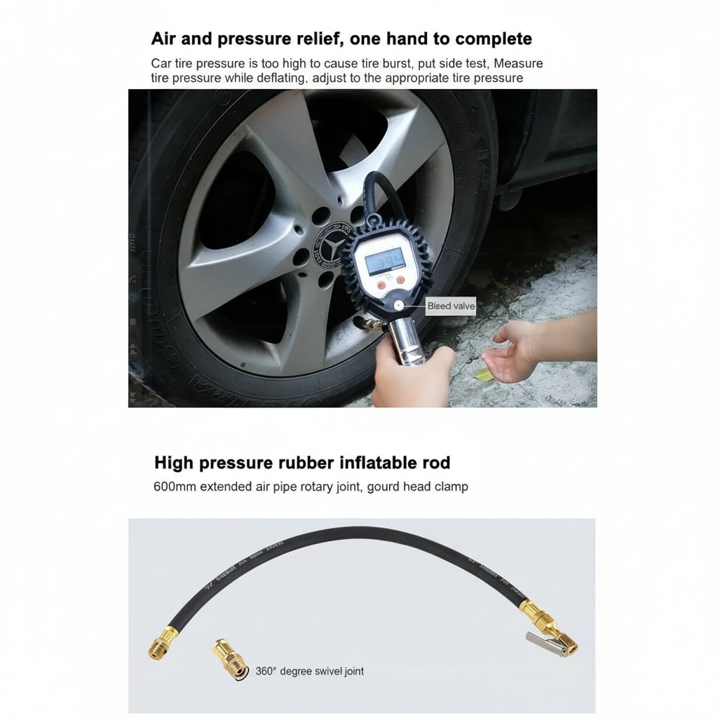 Digital Tire Inflator with Pressure Gauge - 255 PSI LCD Air Chuck