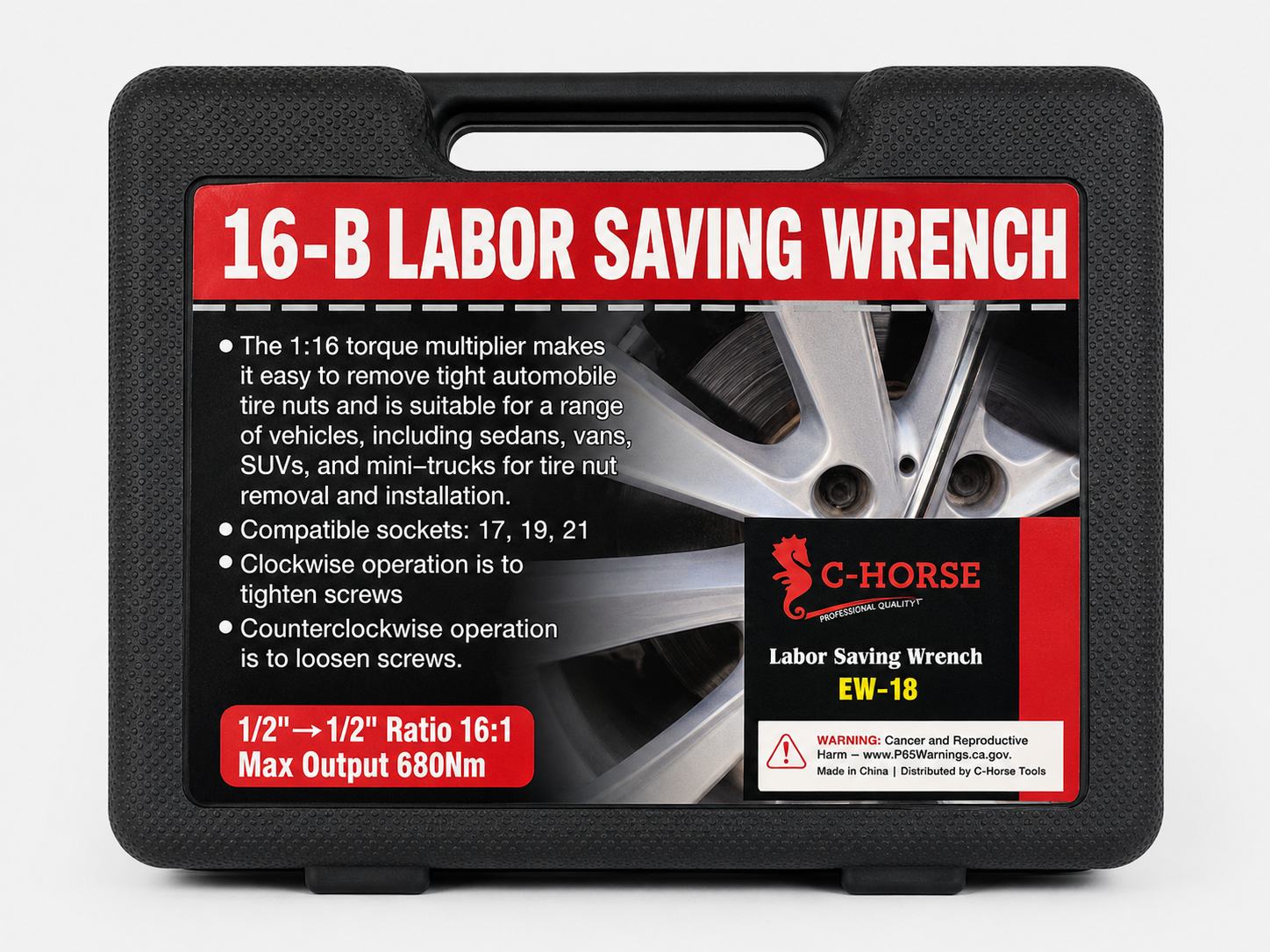 16-B Labor Saving Wrench Tire Lug Nut Remover 17mm 19mm 21mm Sockets