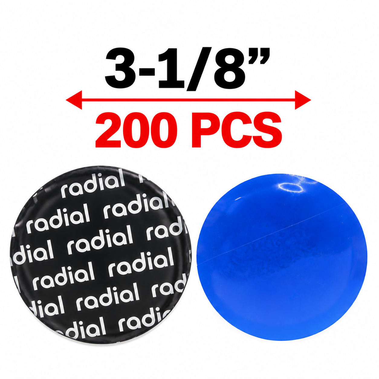 1,000 Mix Round Radial Tire Patch Bundle (300 Small 41mm, 500 Medium 57mm, 200 Large 80mm)