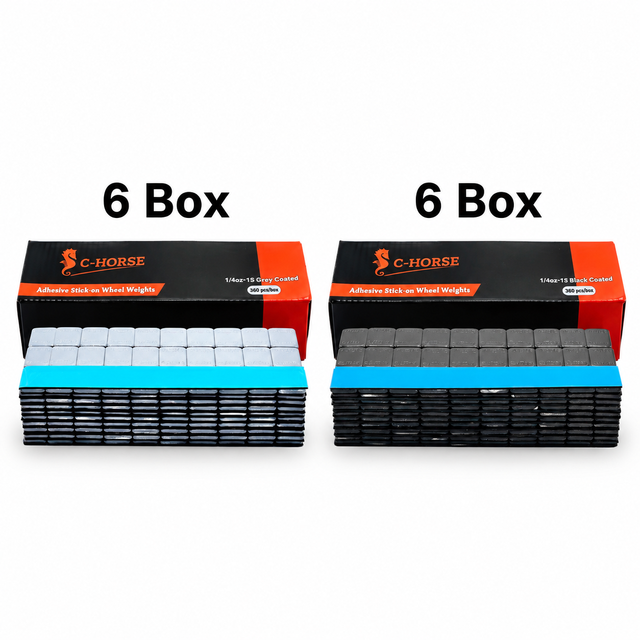 12 Box Bundle - 1/4oz Stick-On Wheel Weights Grey & Black Coated Blue Tape (6 of Each)