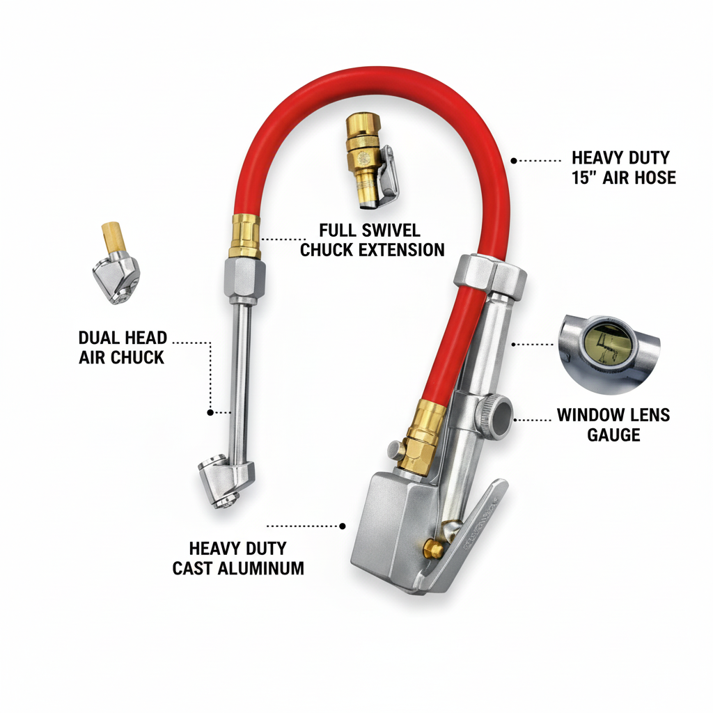 Tire Inflator with Pressure Gauge - 10-120 PSI Air Chuck Hose