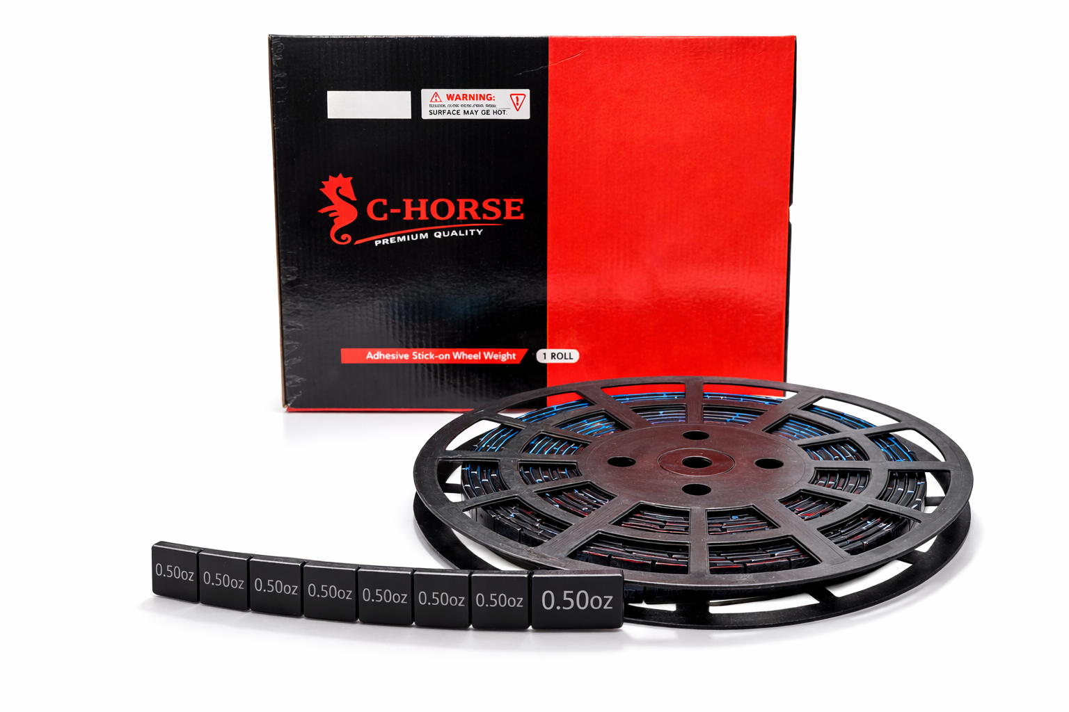 Stick-On Black Wheel Weight Roll - 0.50oz Segments 360pc Blue Tape