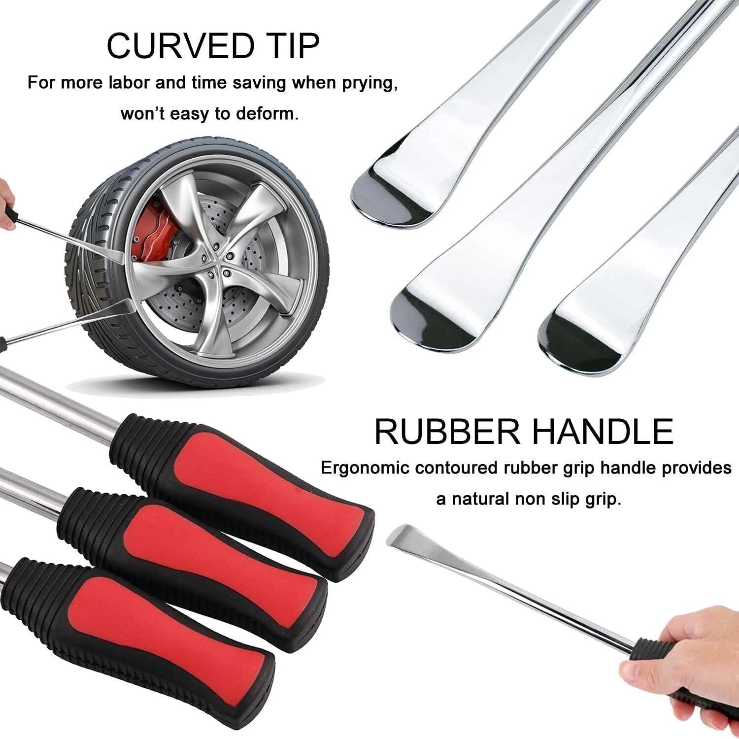5pc Motorcycle Tire Changing Tool Set - 3 Spoon Levers + 2 Rim Protectors