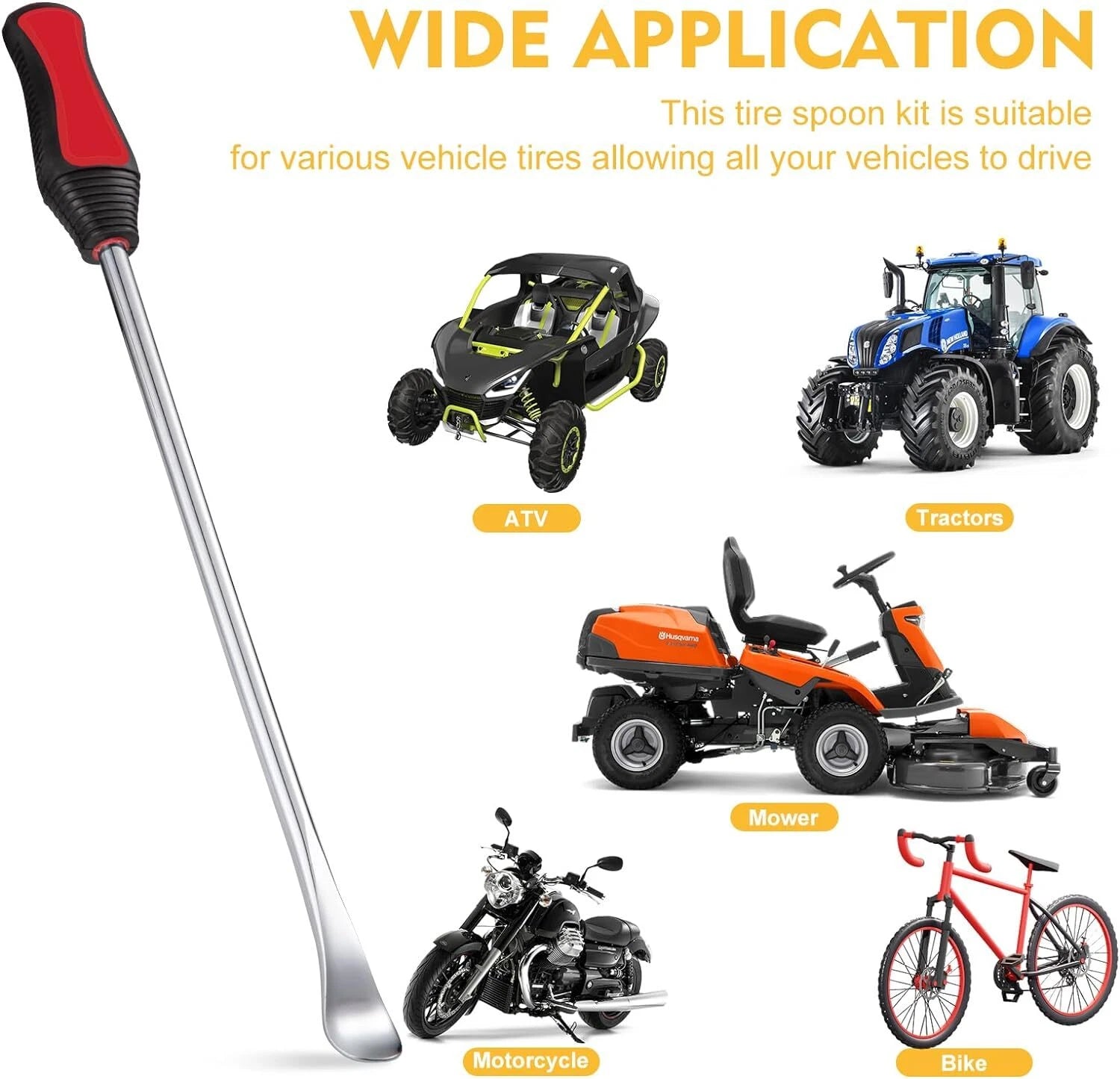 5pc Motorcycle Tire Changing Tool Set - 3 Spoon Levers + 2 Rim Protectors