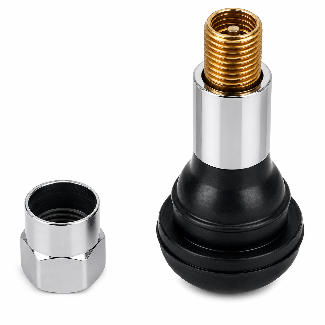 TR413C Chrome Snap-In Rubber Valve Stem - 1.25" for Passenger Cars & Light Trucks (100-Pack)