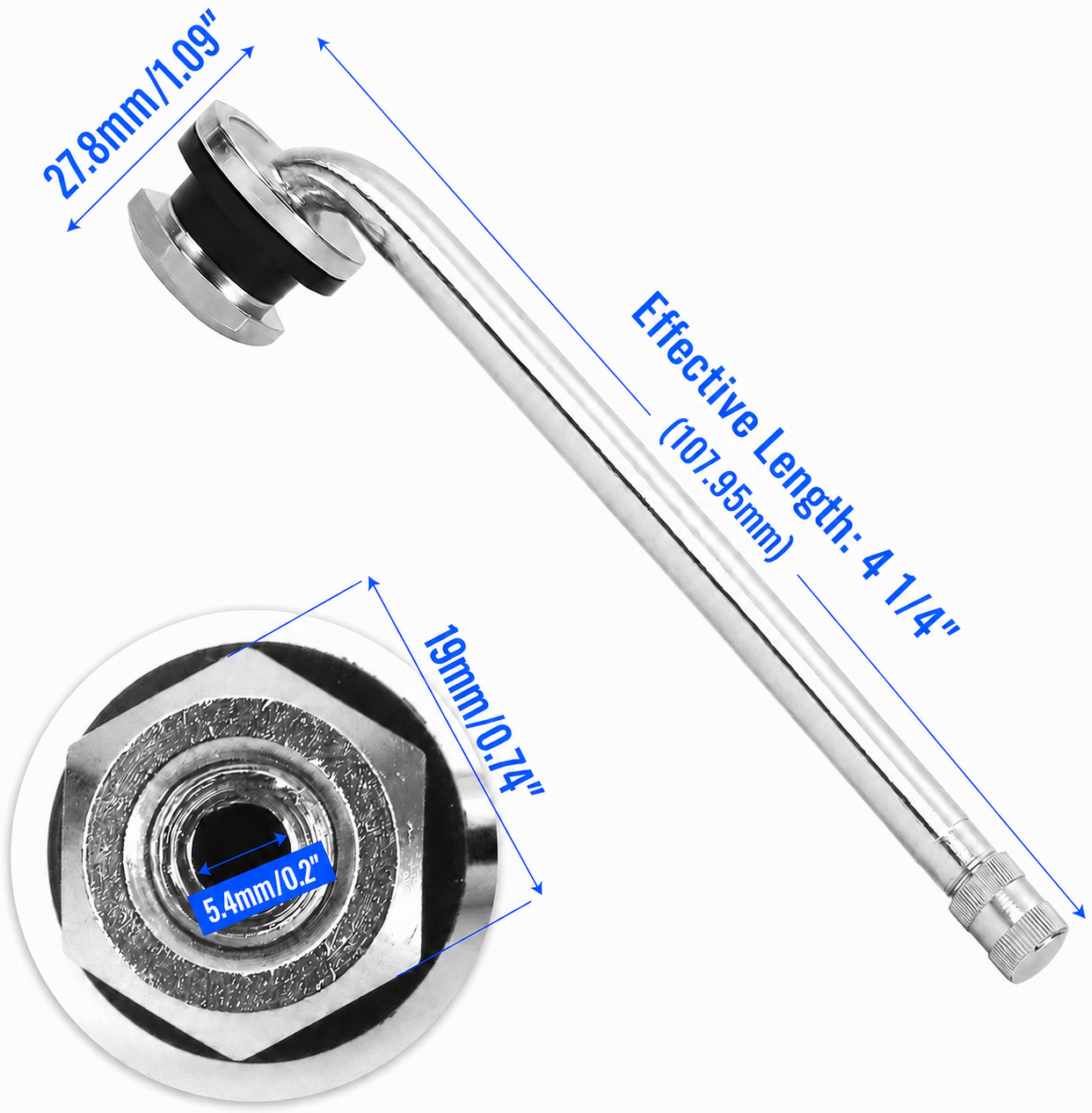 TR511 Metal Truck Tire Valve Stem for Aluminum Wheels – 4-1/4" Effective Length – 90° Bend (Copy)