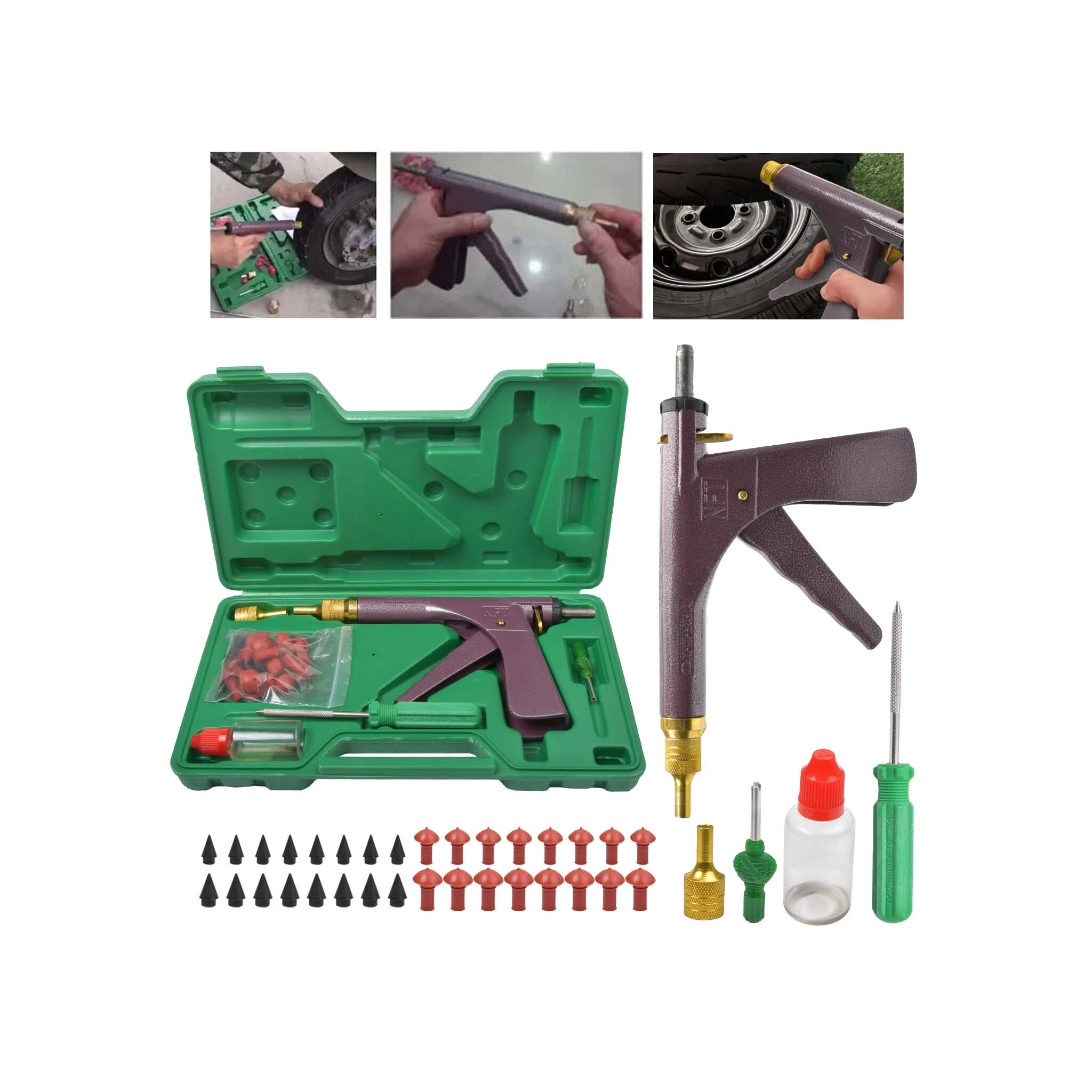 Tubeless Tire Repair Gun Kit - Mushroom Plug Nozzle Tool