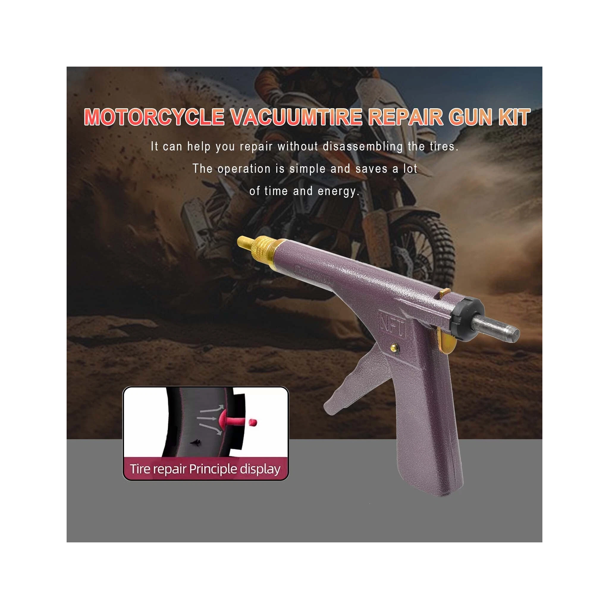 Tubeless Tire Repair Gun Kit - Mushroom Plug Nozzle Tool