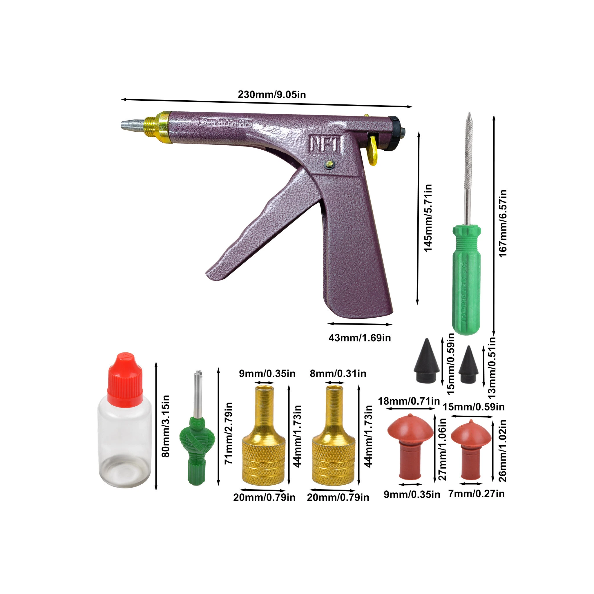 Tubeless Tire Repair Gun Kit - Mushroom Plug Nozzle Tool