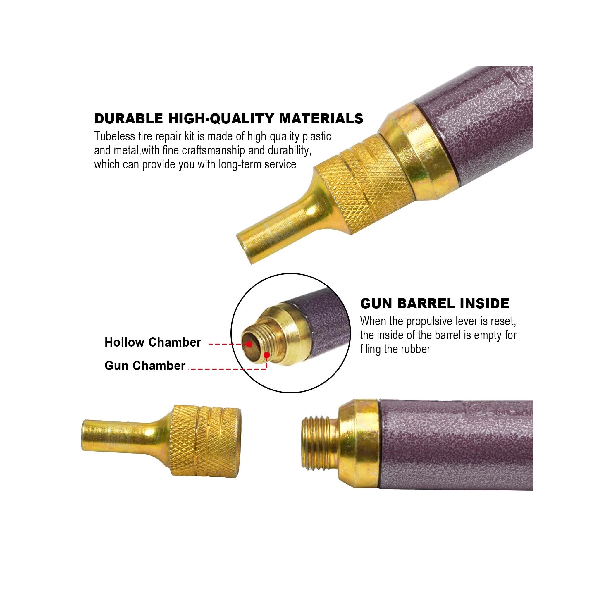 Tubeless Tire Repair Gun Kit - Mushroom Plug Nozzle Tool