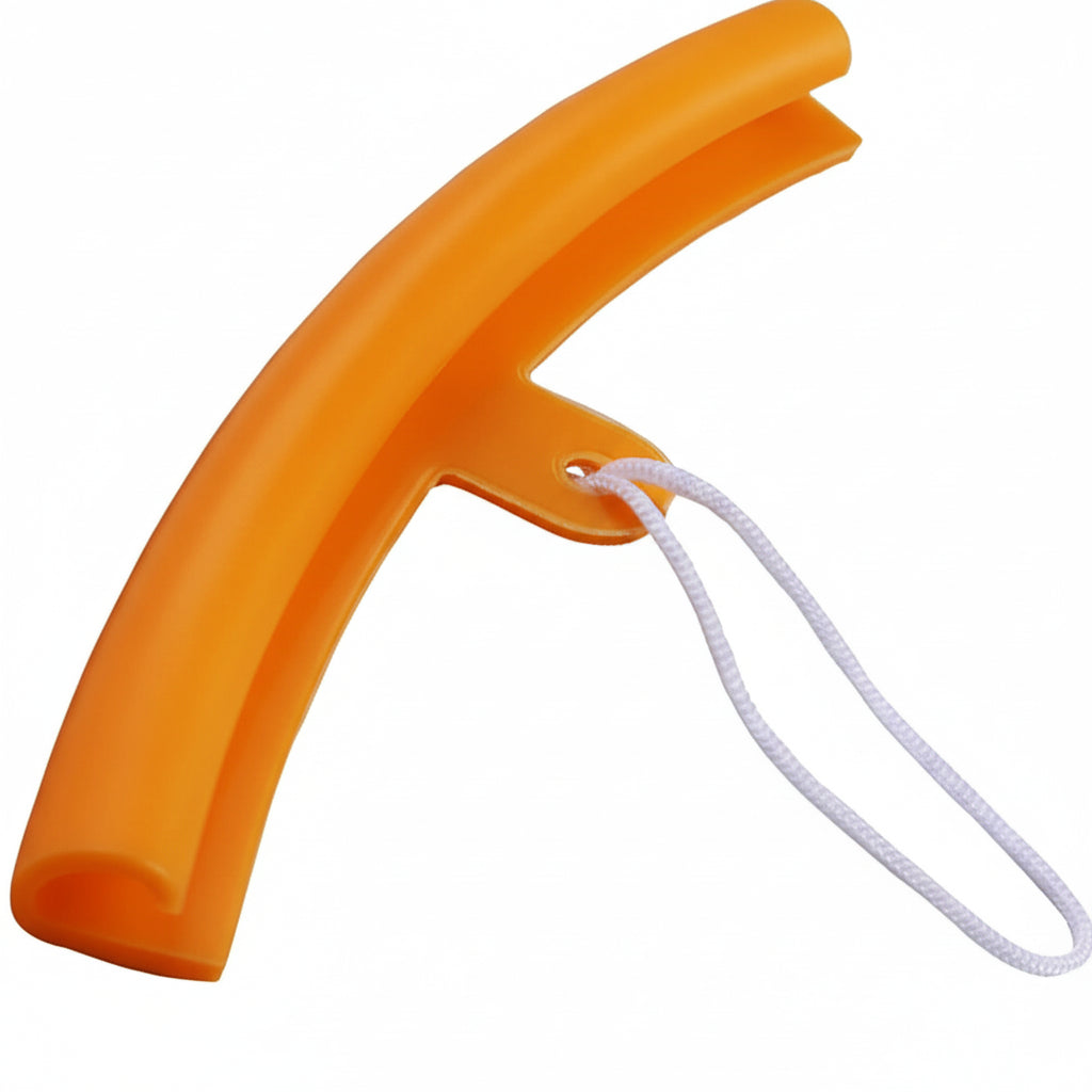 Orange plastic arch with a white rope on a white background
