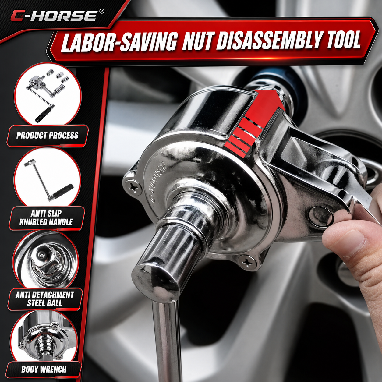 16-B Labor Saving Wrench Tire Lug Nut Remover 17mm 19mm 21mm Sockets