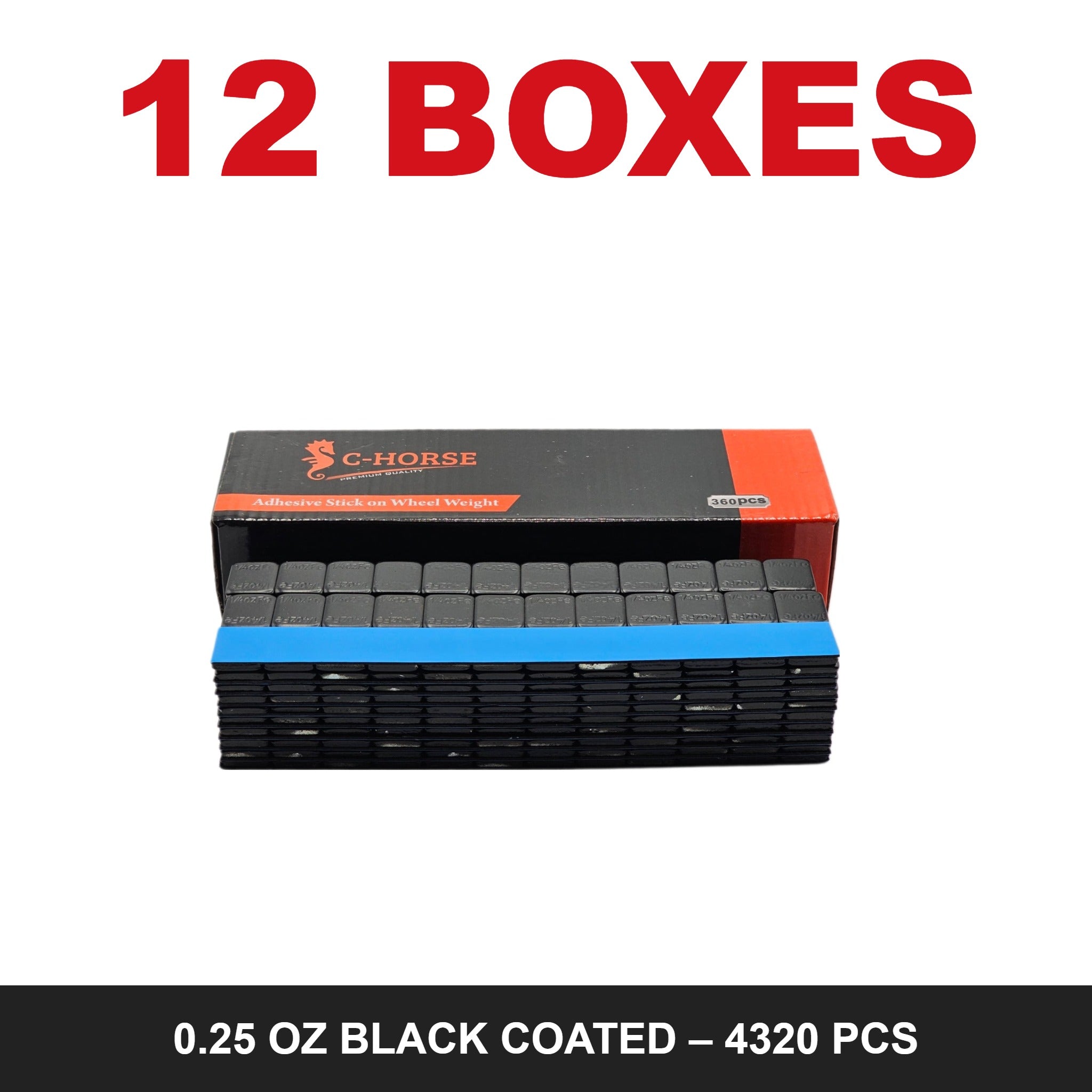 C-HORSE Stick-On Wheel Weights Black Coated 0.25 oz Blue Tape – 12 Box Deal (4320 PCS)