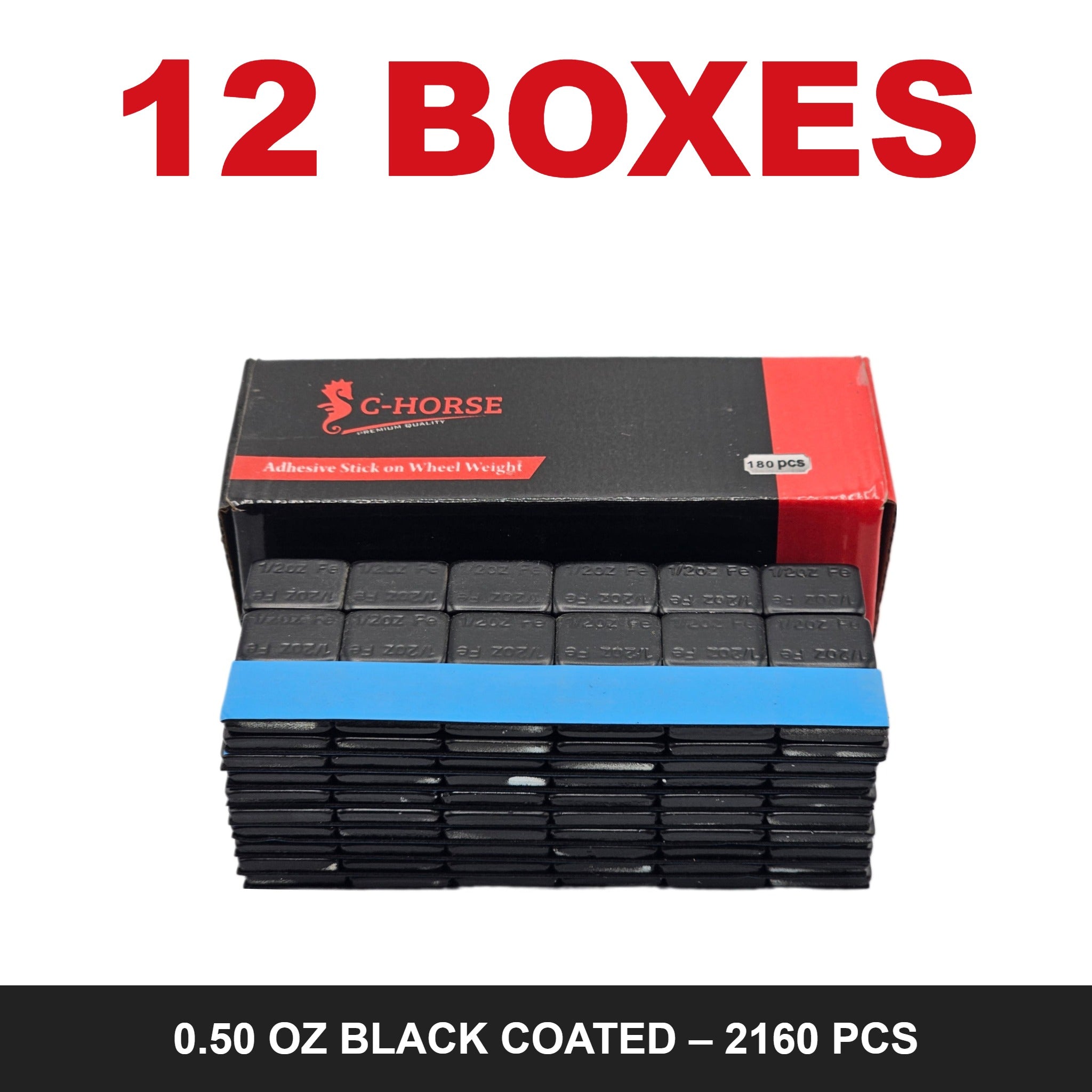 C-HORSE Stick-On Wheel Weights Black Coated 0.50 oz Blue Tape – 12 Box Deal (2160 PCS)