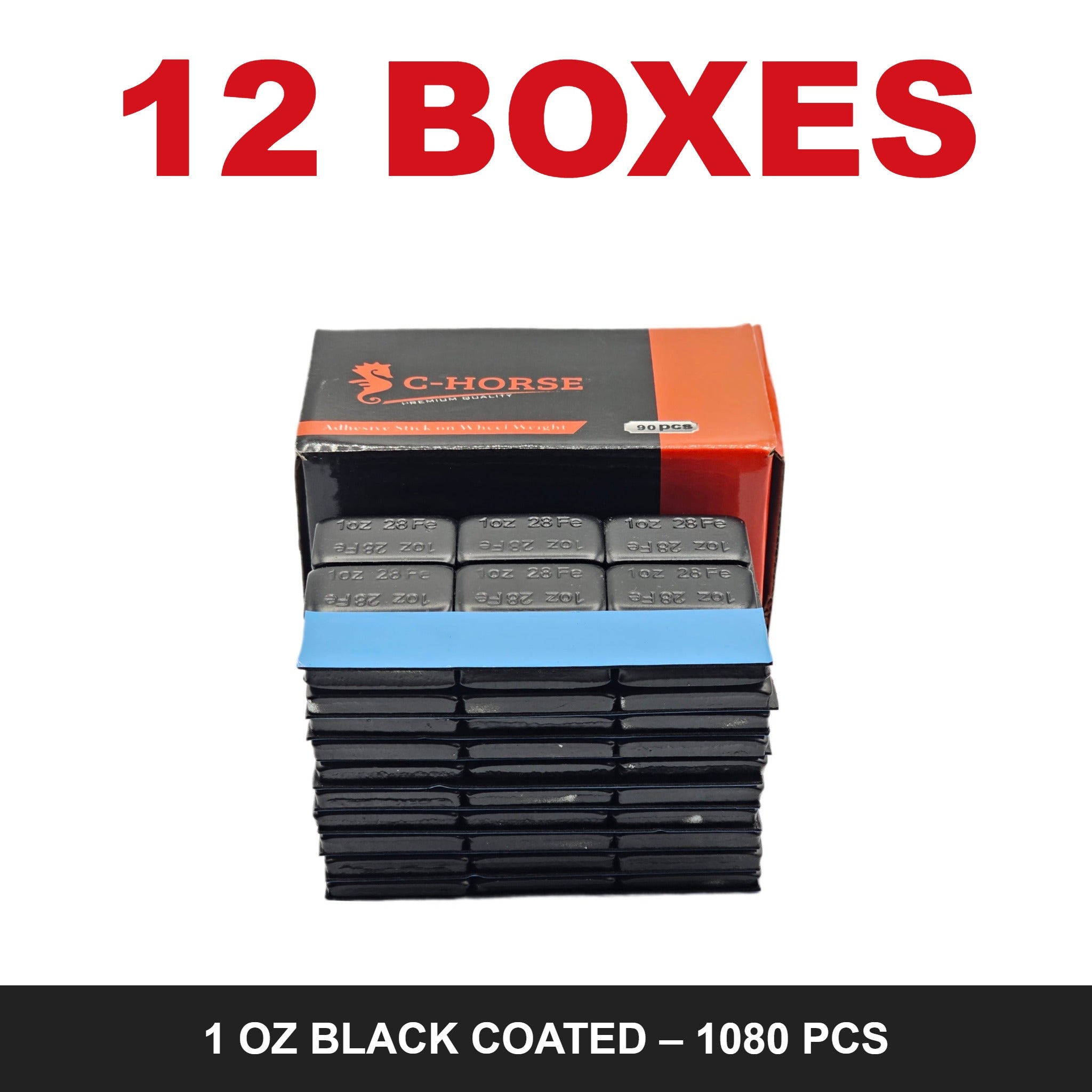 C-HORSE Stick-On Wheel Weights Black Coated 1 oz Blue Tape – 12 Box Deal (1080 PCS)