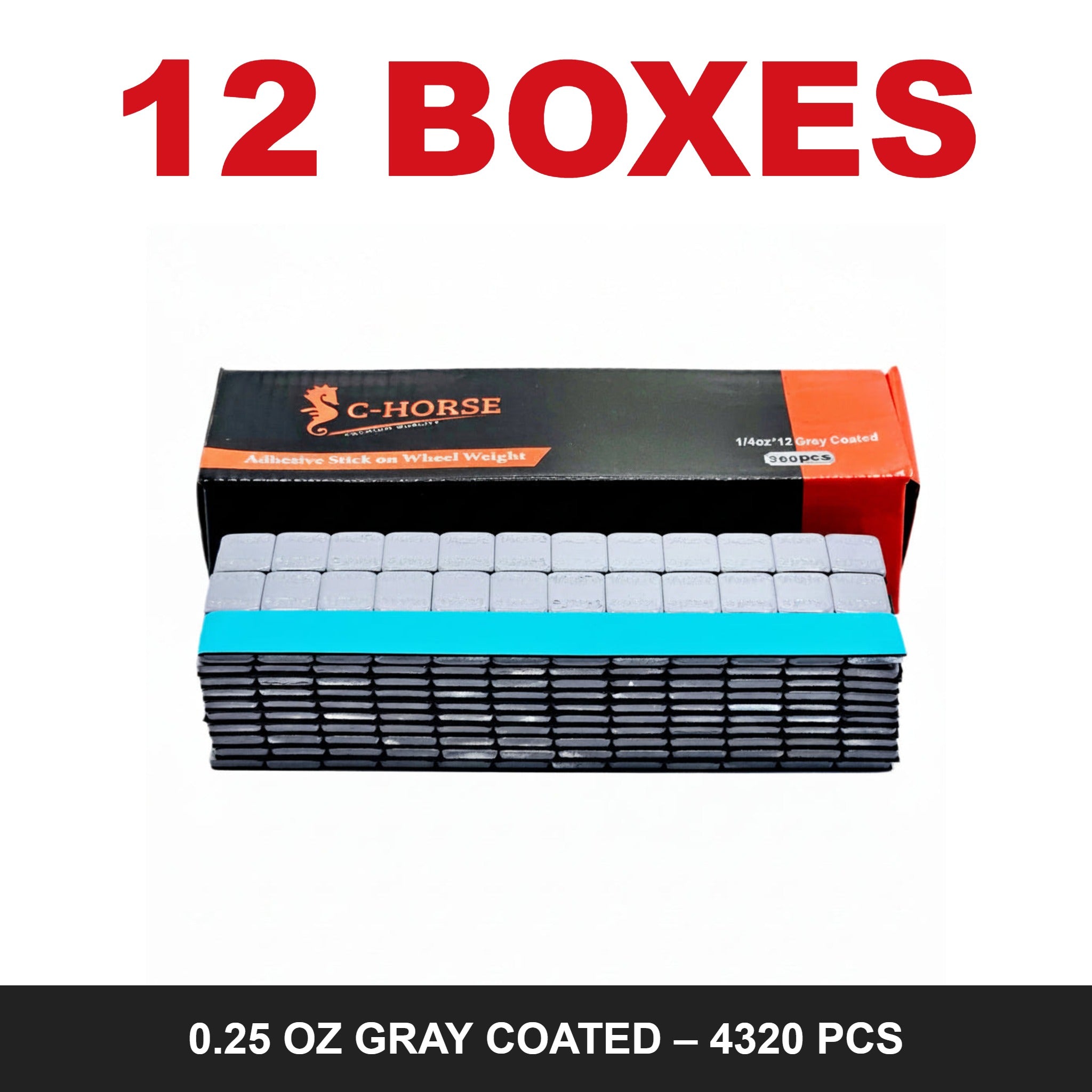 C-HORSE Stick-On Wheel Weights Gray Coated 0.25 oz Blue Tape – 12 Box Deal (4320 PCS)