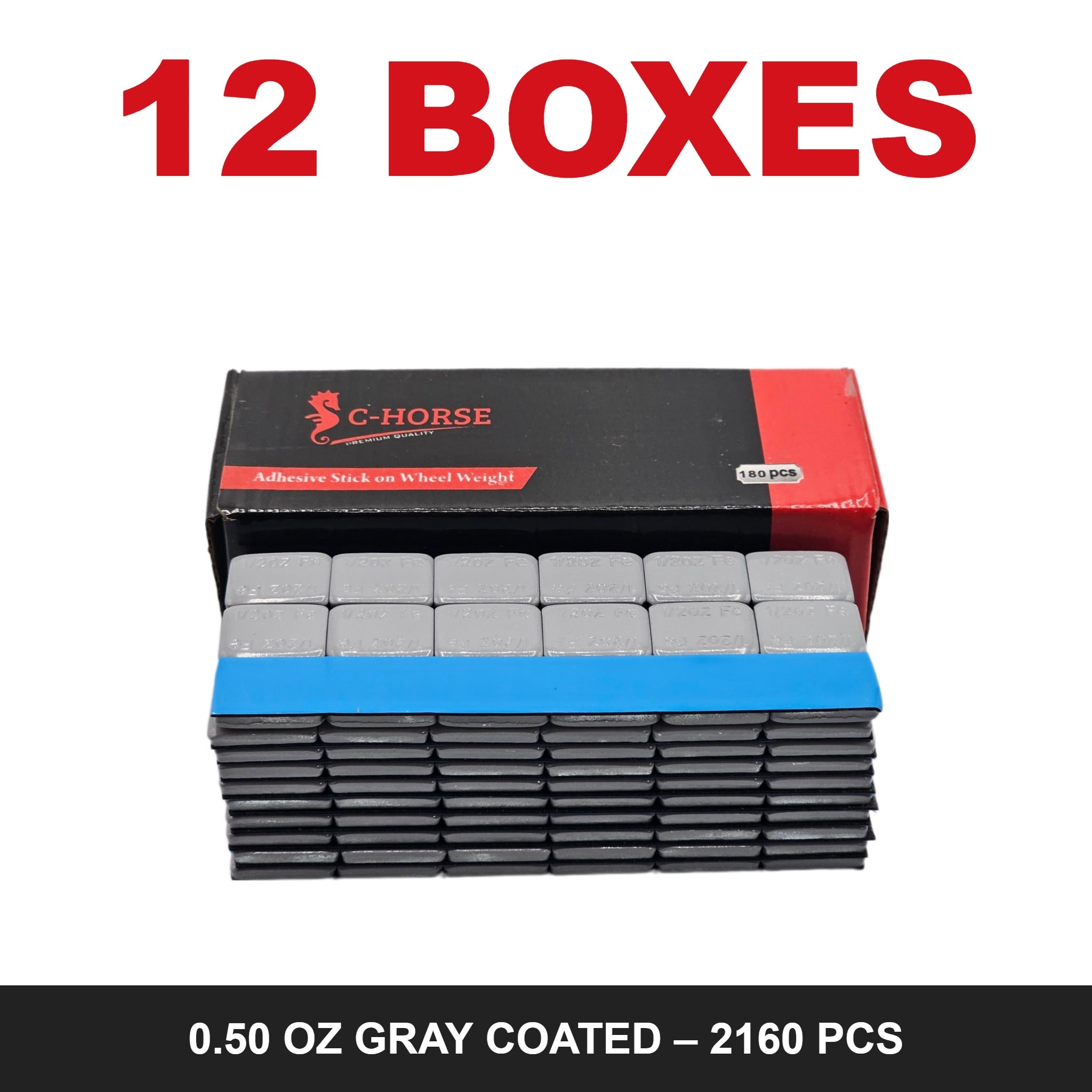 C-HORSE Stick-On Wheel Weights Gray Coated 0.50 oz Blue Tape – 12 Box Deal (2160 PCS)