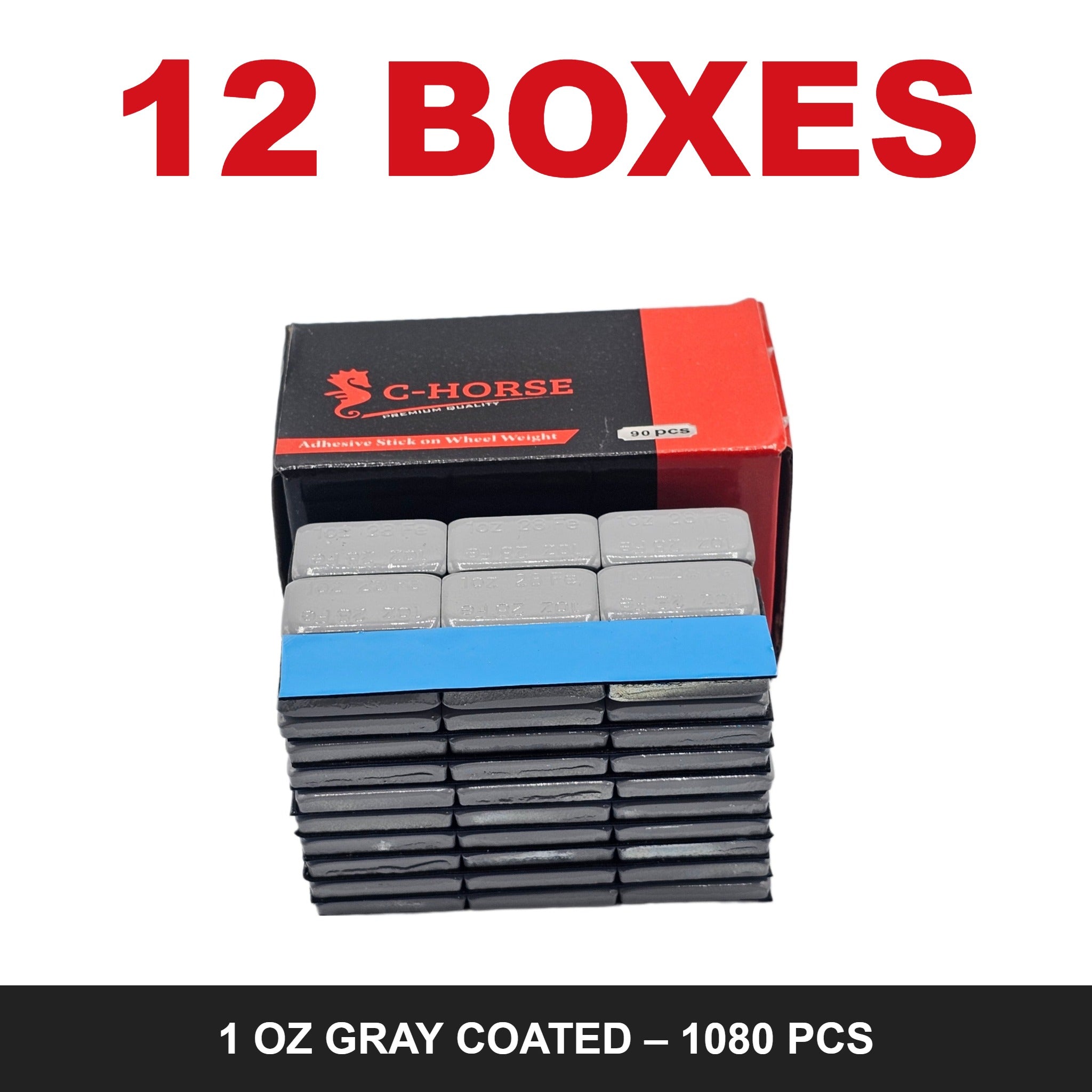 C-HORSE Stick-On Wheel Weights Gray Coated 1 oz Blue Tape – 12 Box Deal (1080 PCS)