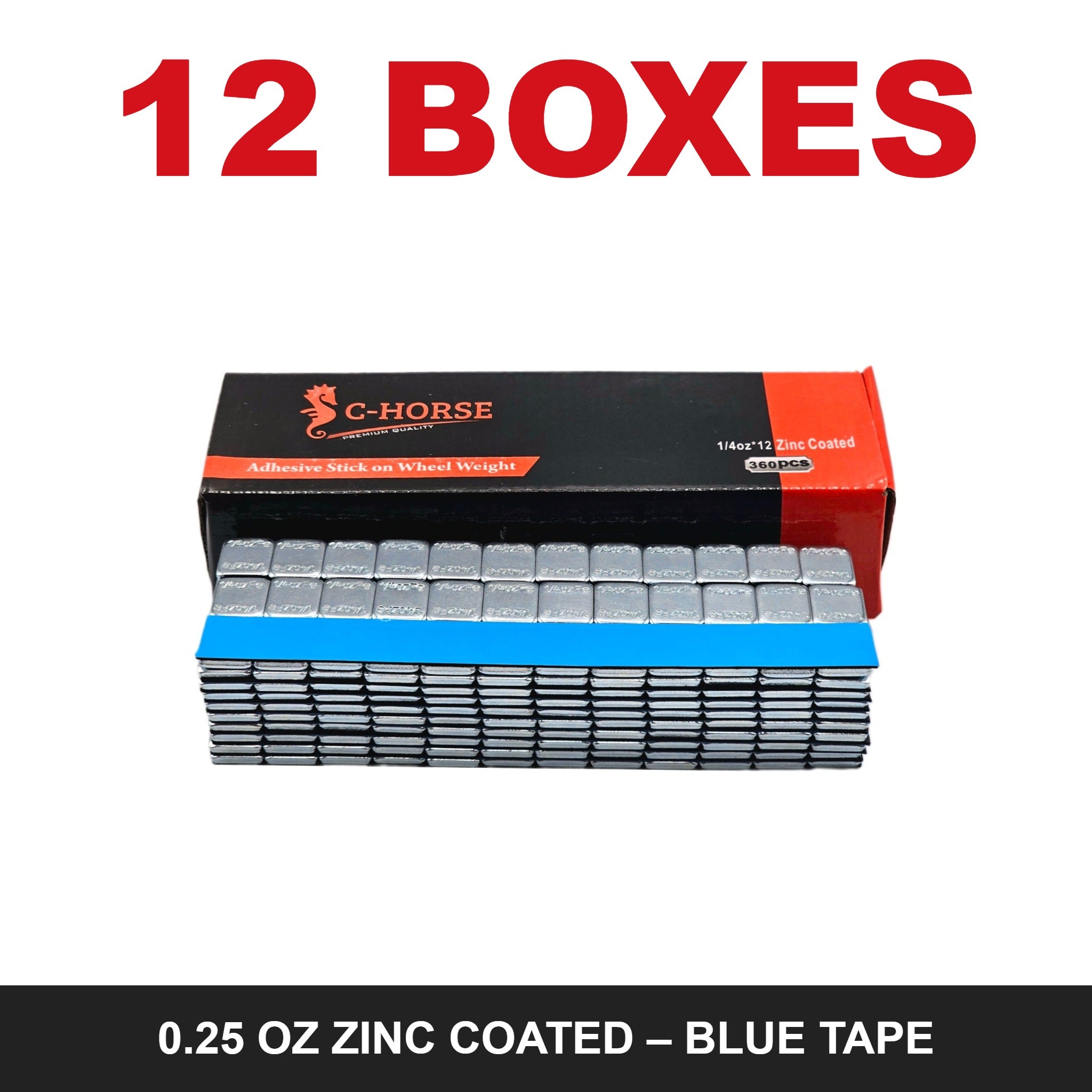C-HORSE Stick-On Wheel Weights Zinc Coated 0.25 oz Blue Tape – 12 Box Deal (4320 PCS)