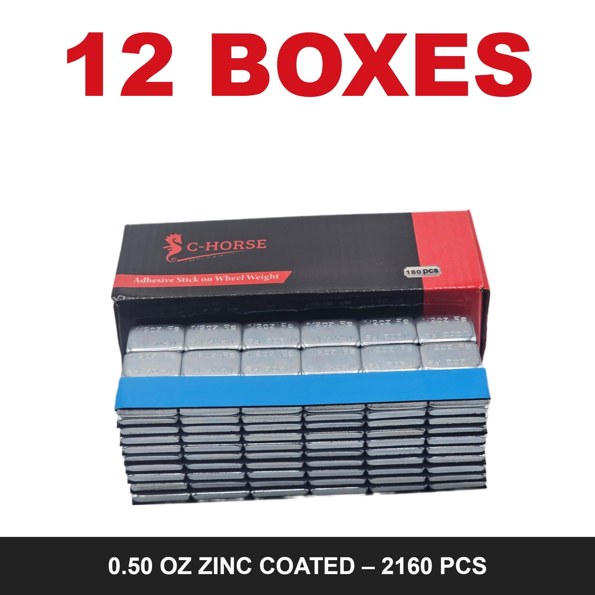 C-HORSE Stick-On Wheel Weights Zinc Coated 0.50 oz Blue Tape – 12 Box Deal (2160 PCS)