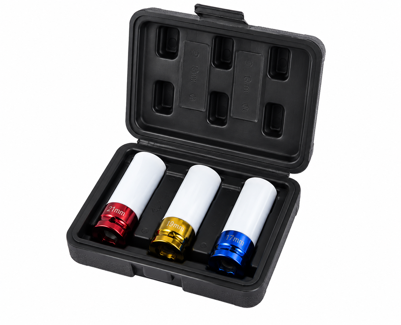 3 pc 1/2" Drive Metric Impact Lug Nut Socket Set Thin Wall 17 19 21 mm w/ Sleeve