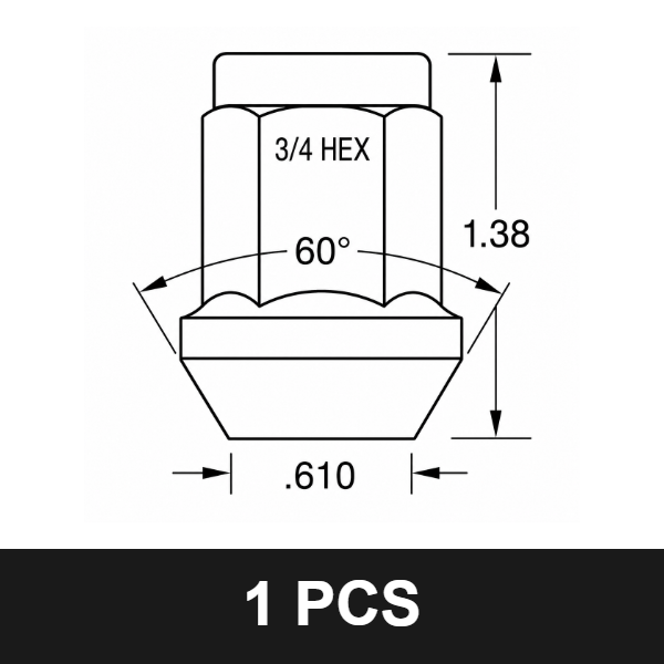5455 Chrome Acorn Bulge Lug Nut – 12x1.5 Thread, 3/4" Hex, 1.38" Tall, 60° Degree