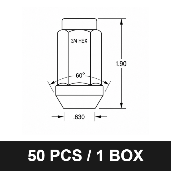 5458XL Chrome Acorn Bulge Lug Nut – 14x2 Thread, 3/4" Hex, 1.90" Tall, 60° Conical Seat