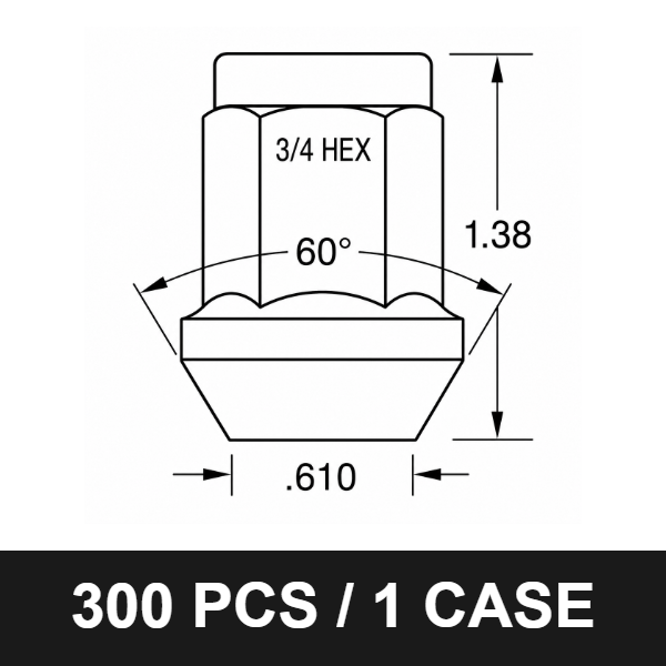 5451 Chrome Acorn Bulge Lug Nut – 9/16" Thread, 3/4" Hex, 1.38" Tall, 60° Degree