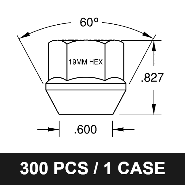 5556 Zinc Open End Bulge Lug Nut – 14x2 Thread, 19mm Hex, 0.827" Tall, 60° Degree