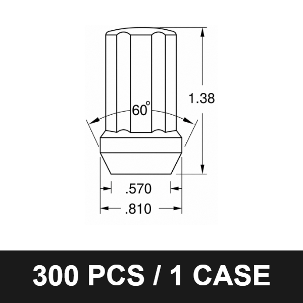 5655 Black Spline Drive Lug Nut – 12x1.5 Thread, 6-Cut Spline, 1.38" Tall, 60° Conical Seat