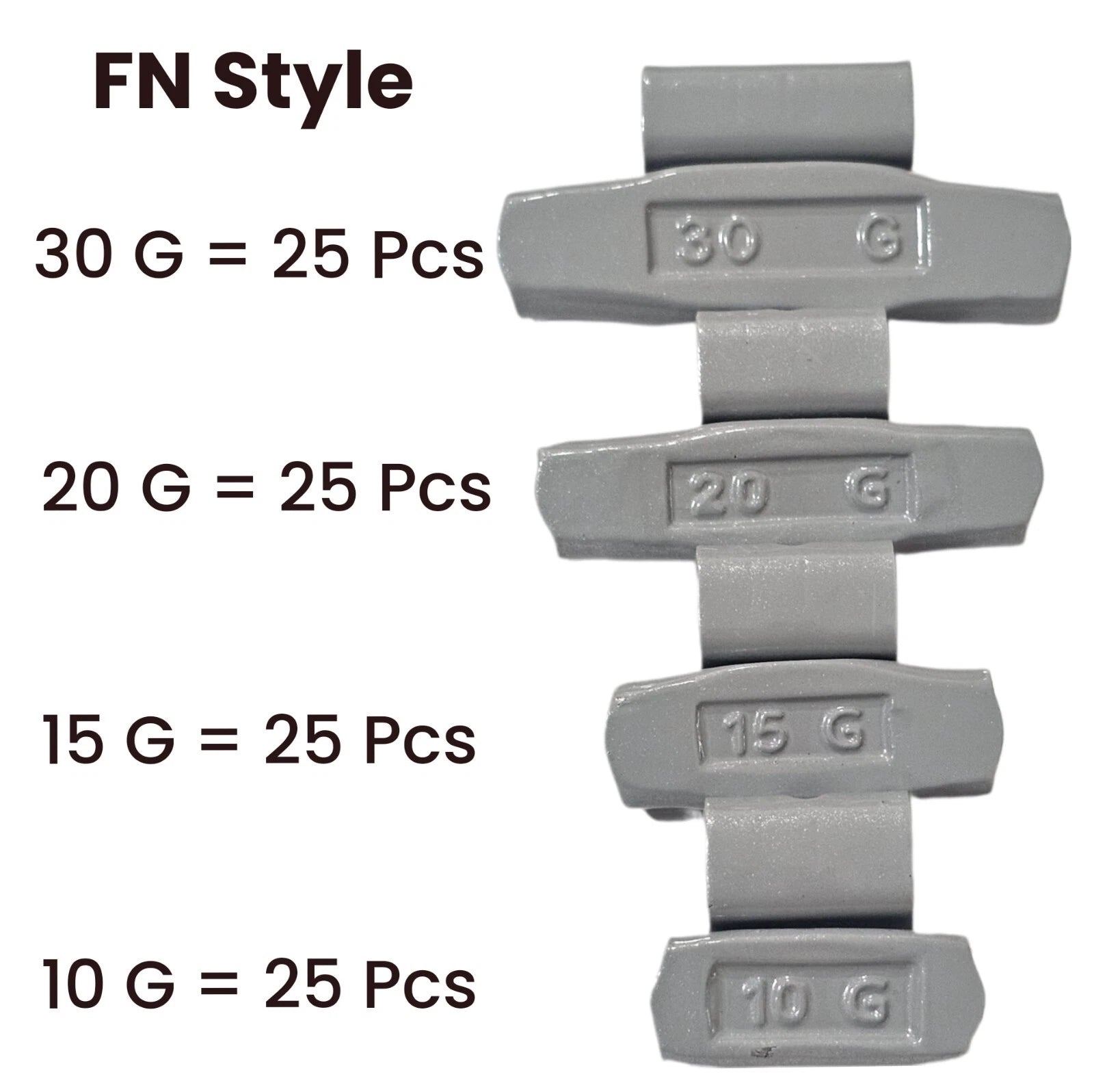 Clip On weights All Styles 100 PCS Combination of each Style MC , AW , P , FN Total 400 PCS