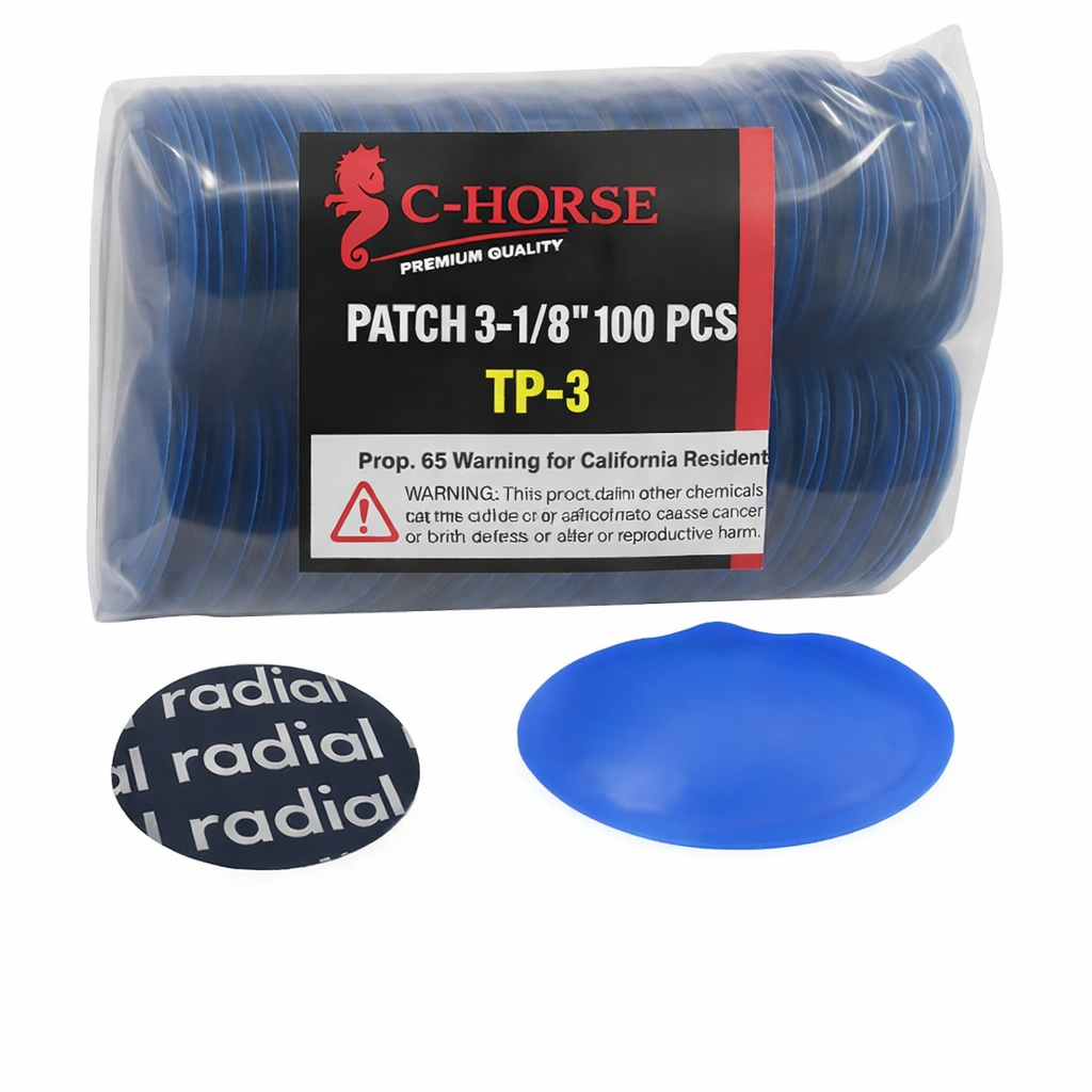 Large Radial Tire Repair Patch - Round 80mm (3-1/8") for Passenger & Light Truck Tires (100-Pack)