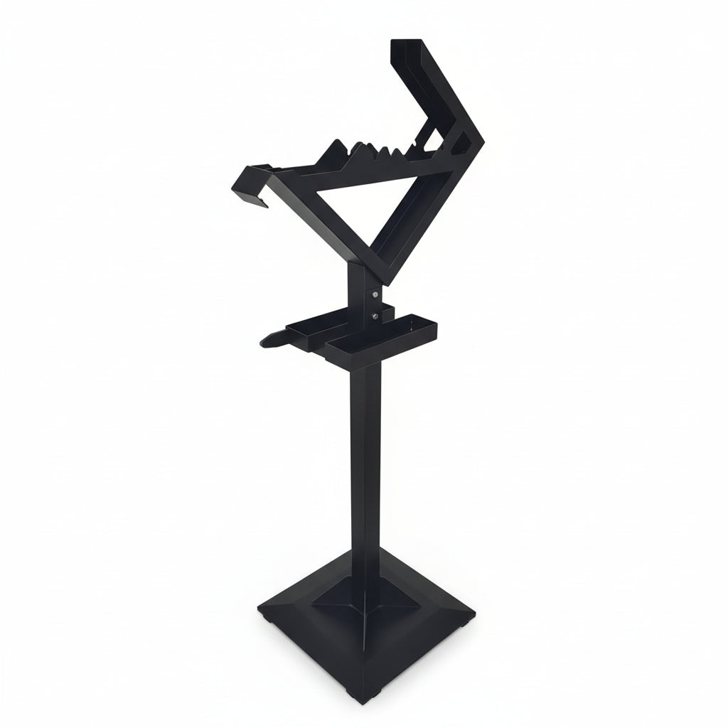 Black metal stand on a white background