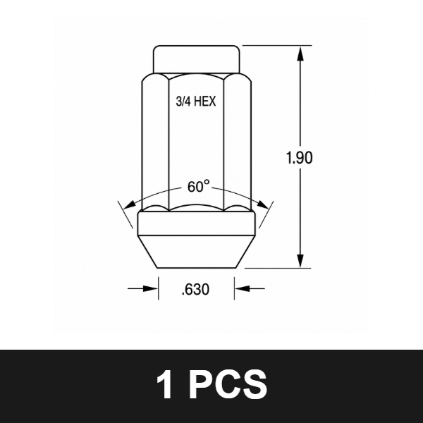 5458XL Chrome Acorn Bulge Lug Nut – 14x2 Thread, 3/4" Hex, 1.90" Tall, 60° Conical Seat