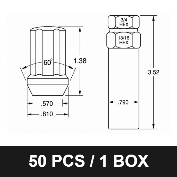 5655 Chrome Spline Drive Lug Nut – 12x1.5 Thread, 6-Cut Spline, 1.38" Tall, 60° Conical Seat