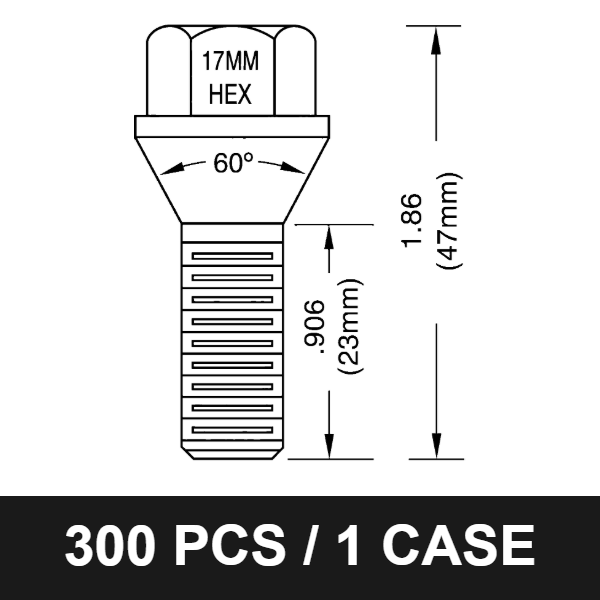 20-4069/118 Chrome Lug Bolt – 14x1.5 Thread, 17mm Hex, 1.18" Shank, 60° Conical Seat